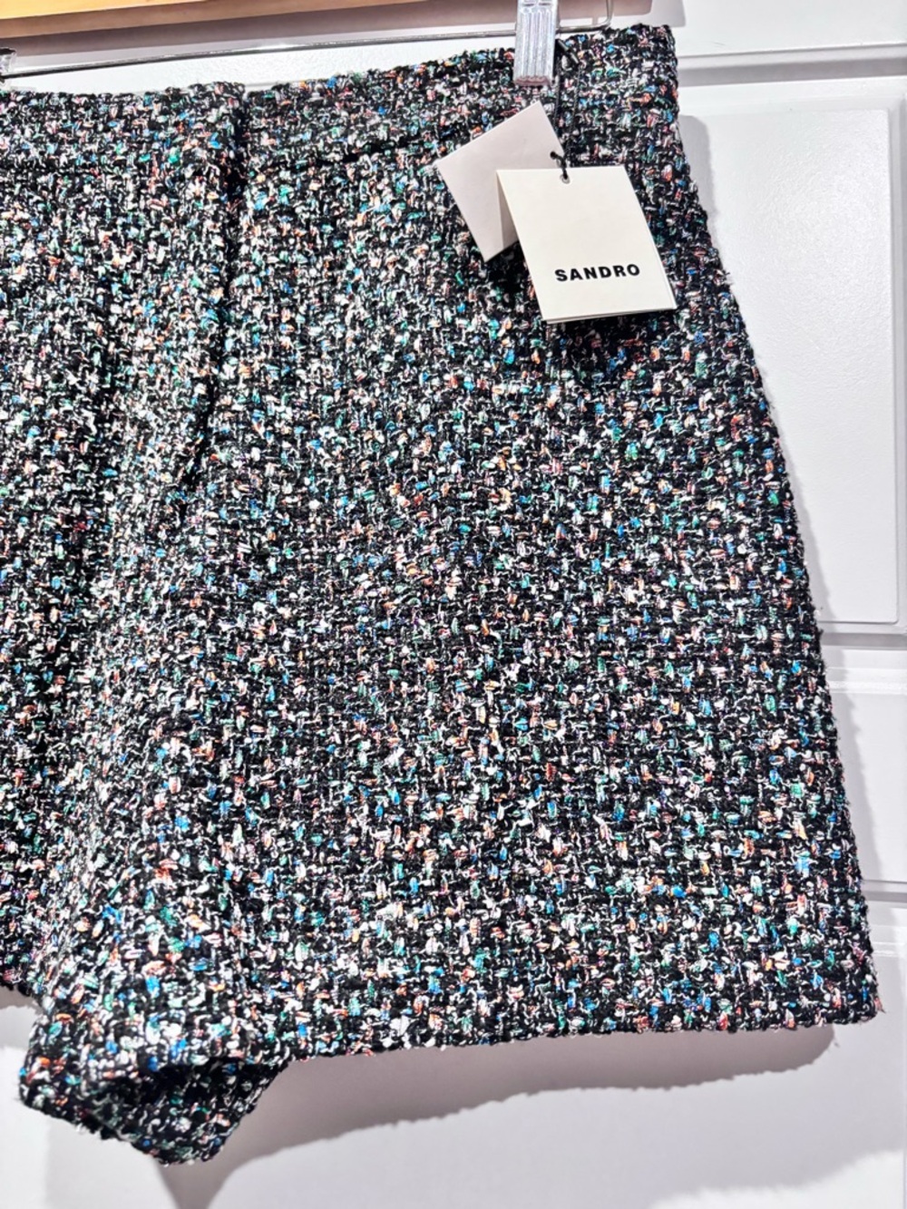 Sandro Space Tweed Metallic Multicolor High Rise Shorts Size L - Picture 6 of 9